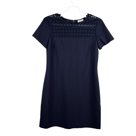 Brooks Brothers Red Fleece Womens XL Navy Eyelet Lace Yoke Shift Dress Stylish - Picture 4 of 15